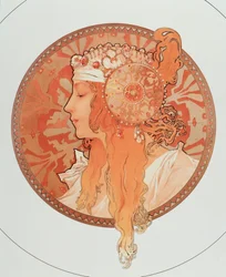 Blonde Lithograph Series “Byzantine Heads” by Alphonse Mucha, 1897